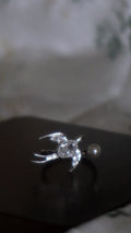 Swallow Ring – Adjustable Silver Pearl Ring