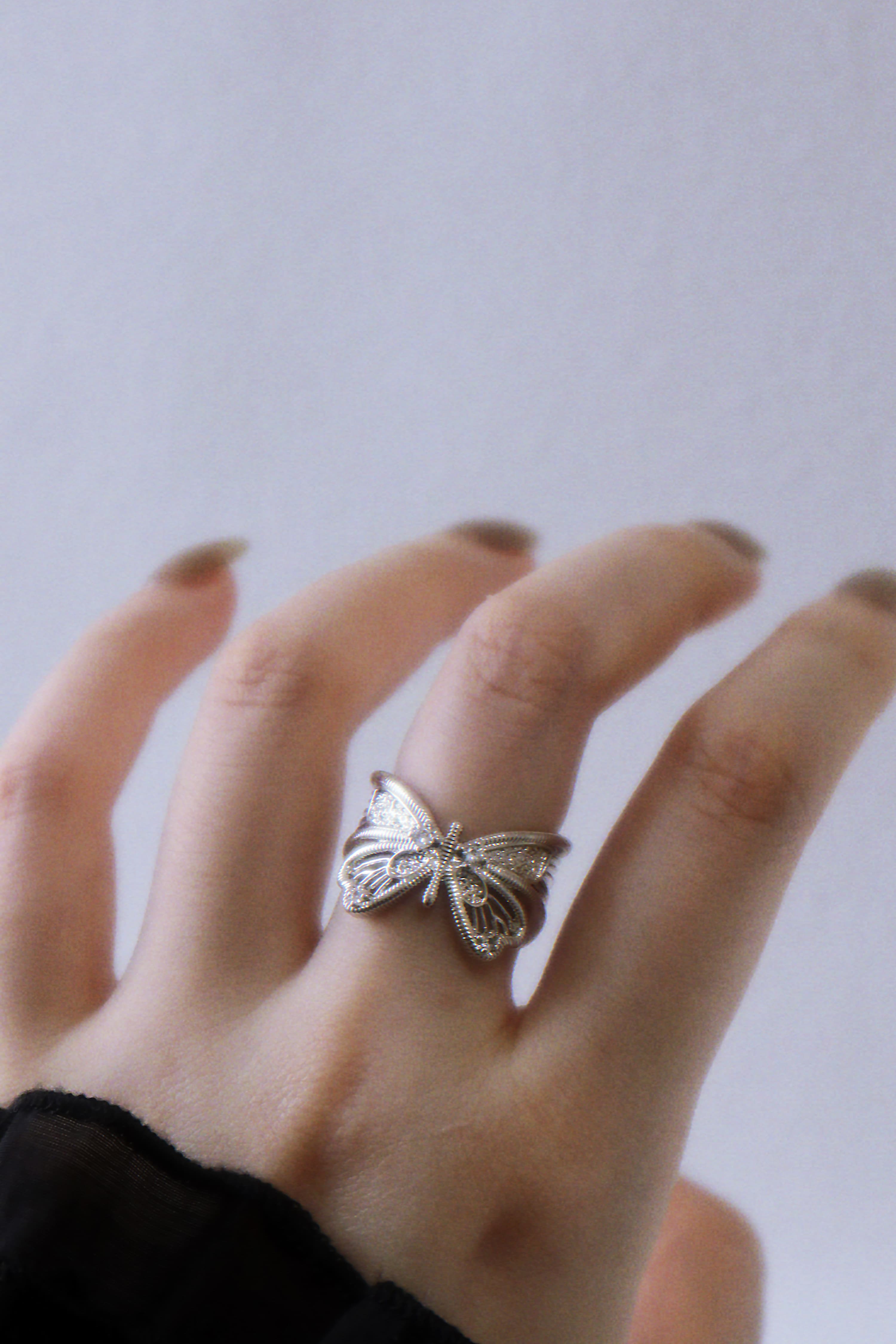 The Dreaming Butterfly. Vintage-style Openwork Antique Silver Ring