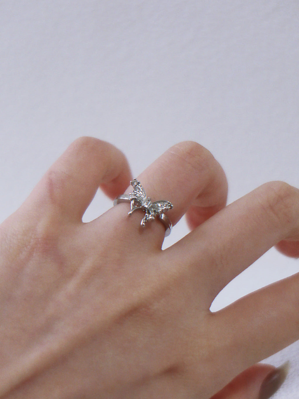 Withered Butterfly – Broken Wing Zirconia Ring