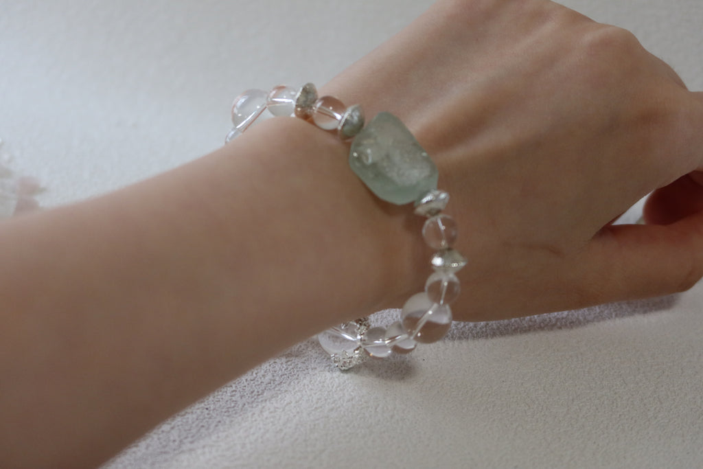 The Found Glacier – Natural Quartz & Roman-style Glass Bracelet