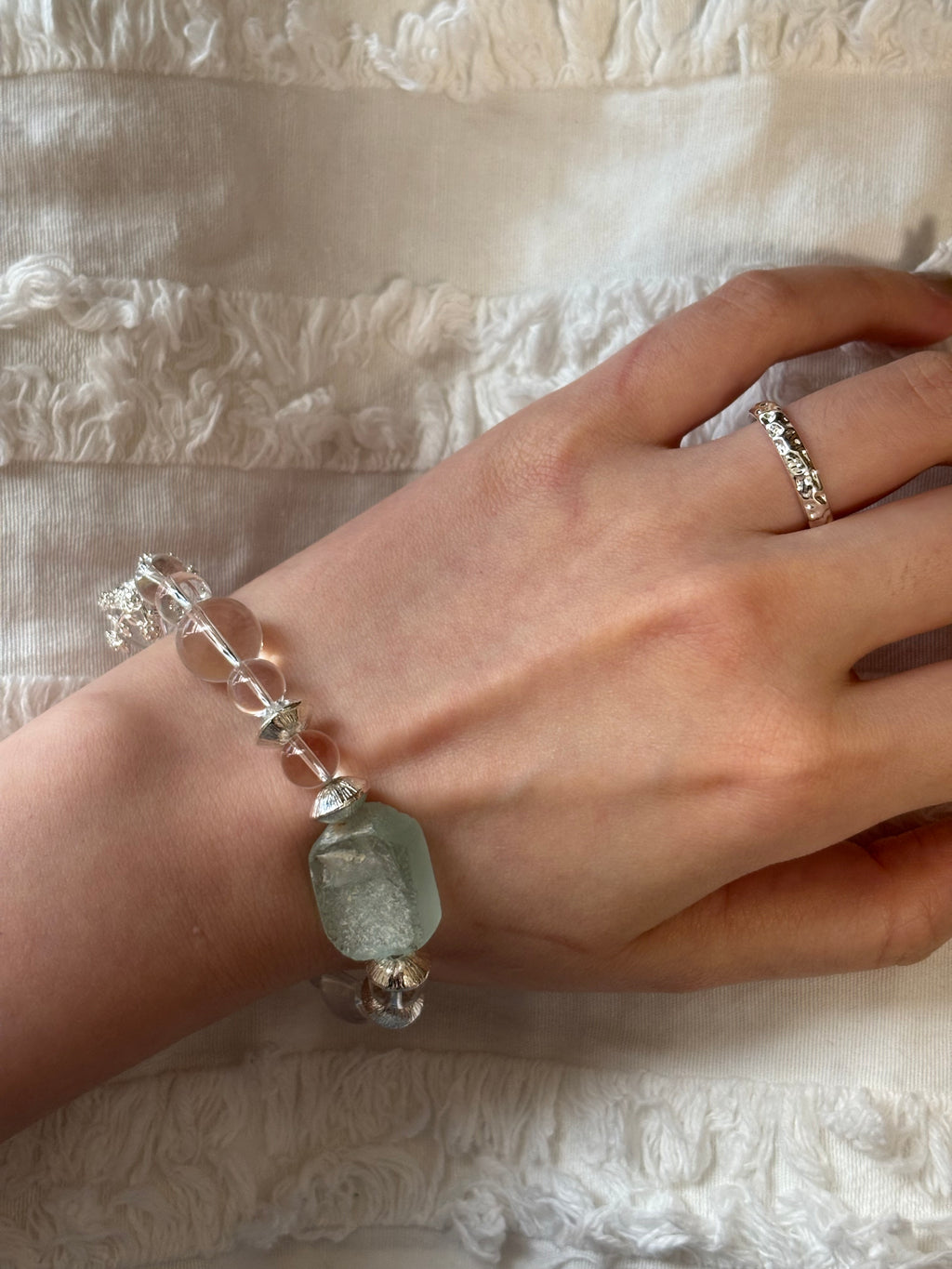 The Found Glacier – Natural Quartz & Roman-style Glass Bracelet