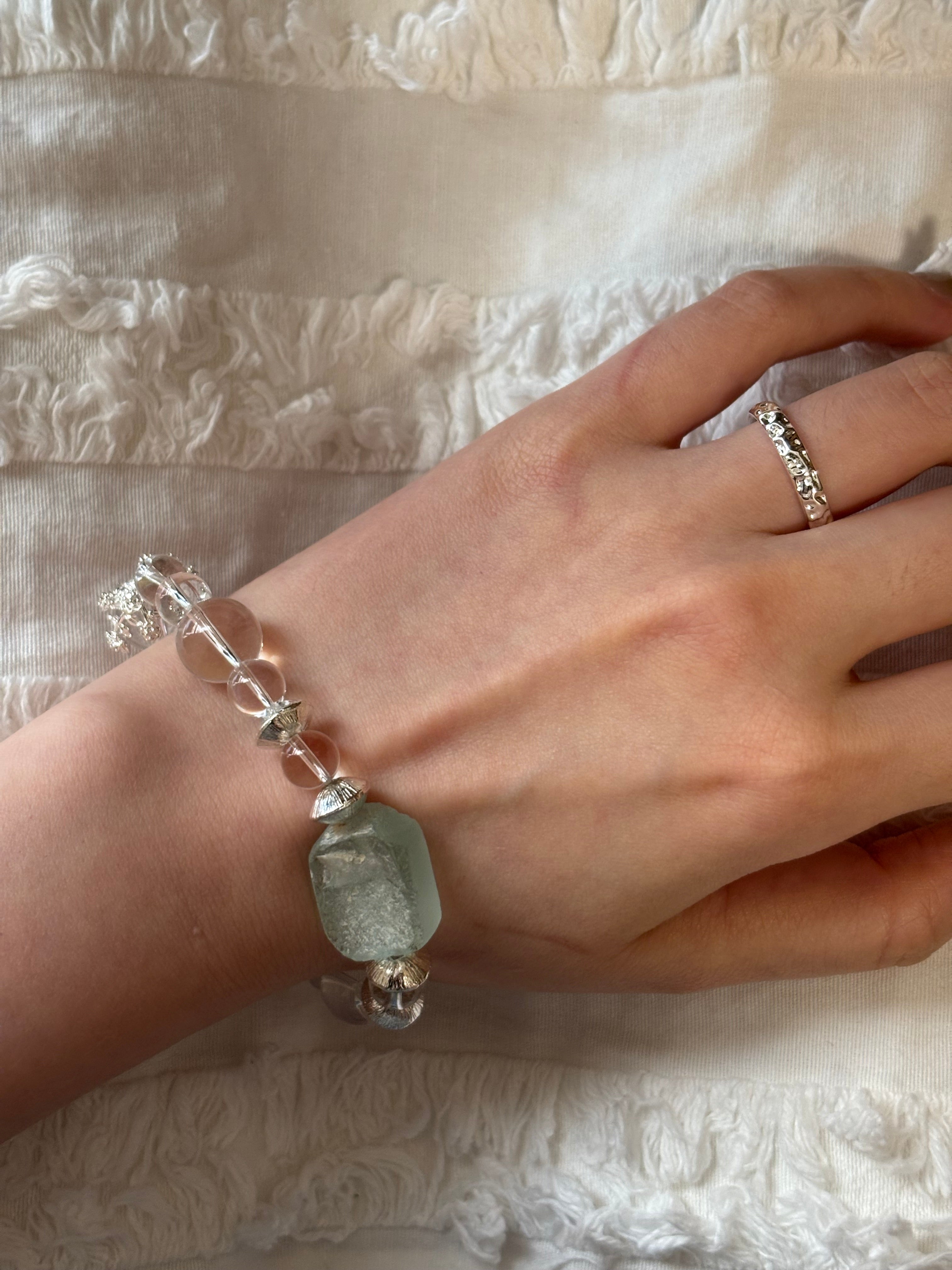 The Found Glacier – Natural Quartz & Roman-style Glass Bracelet